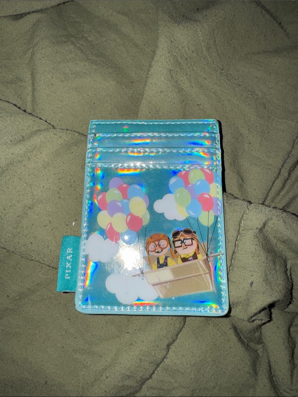 Kids Holographic Blue Card Holder with Up Balloon Design